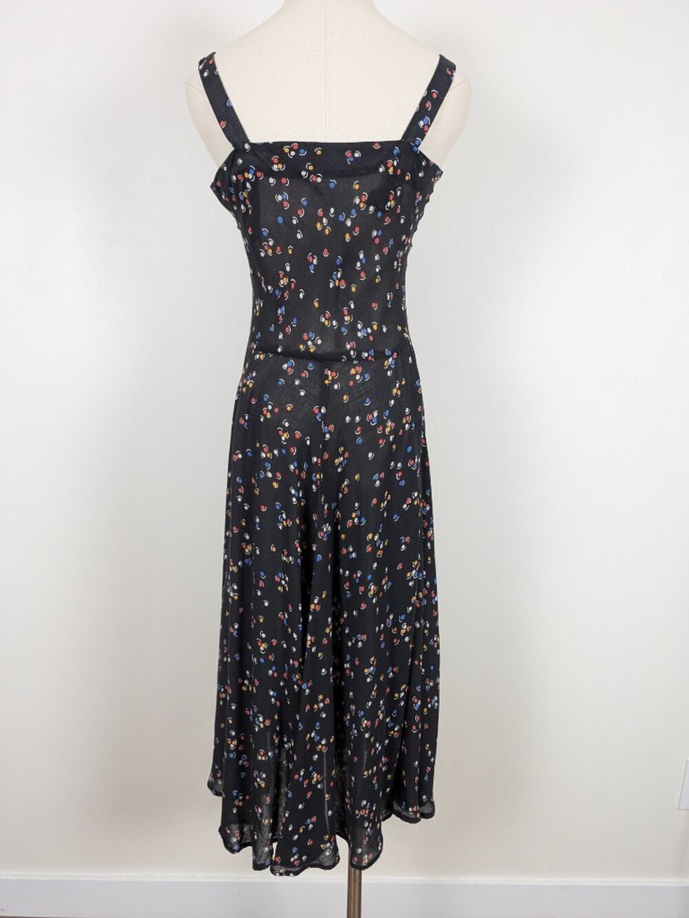 Handmade Polka Dot Sheer Midi A-line Dress Size Small Black - Picture 11 of 13